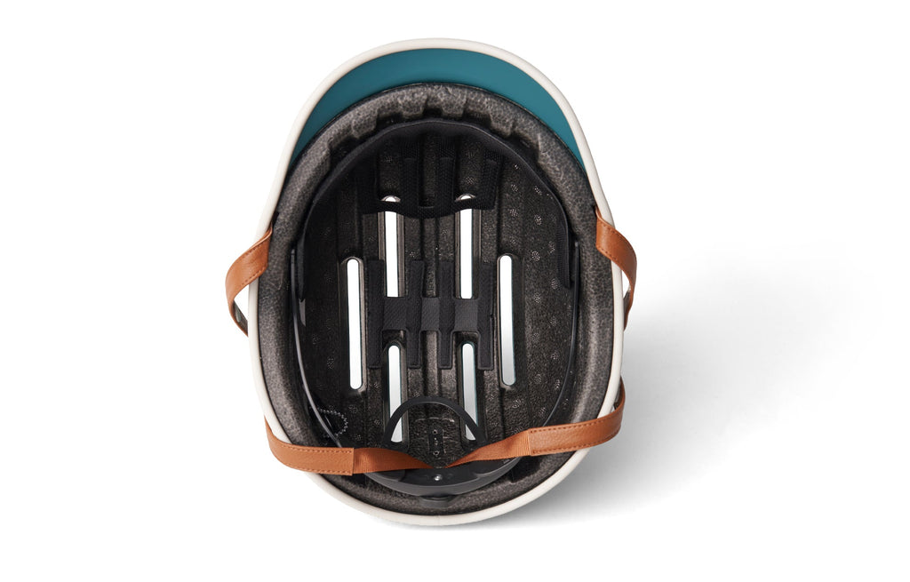 Heritage 2.0 Bike & Skate Helmet, teal, inside view of the liner and straps