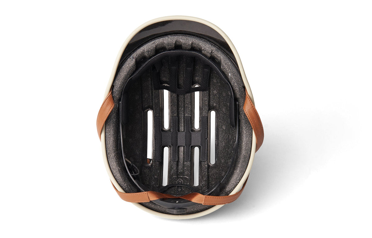 Heritage 2.0 Bike & Skate Helmet, gloss black, inside view of the liner and straps