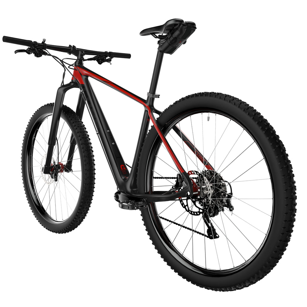 KOM Saddle Roll, mounted under the saddle of a mountain bike, rear angle