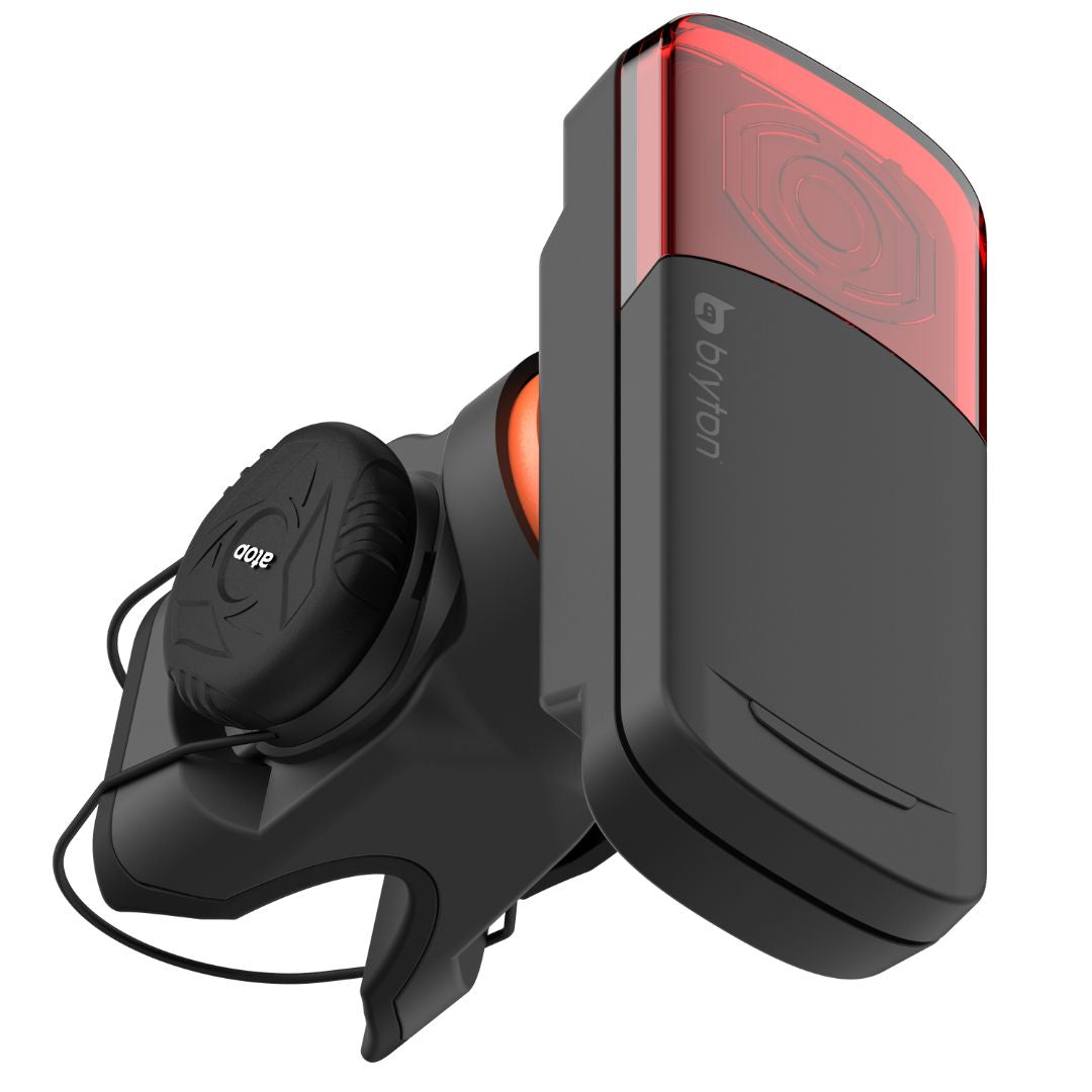 KOM Seatpost Radar Mount for Garmin Varia, mount with a radar tail light attached, close-up