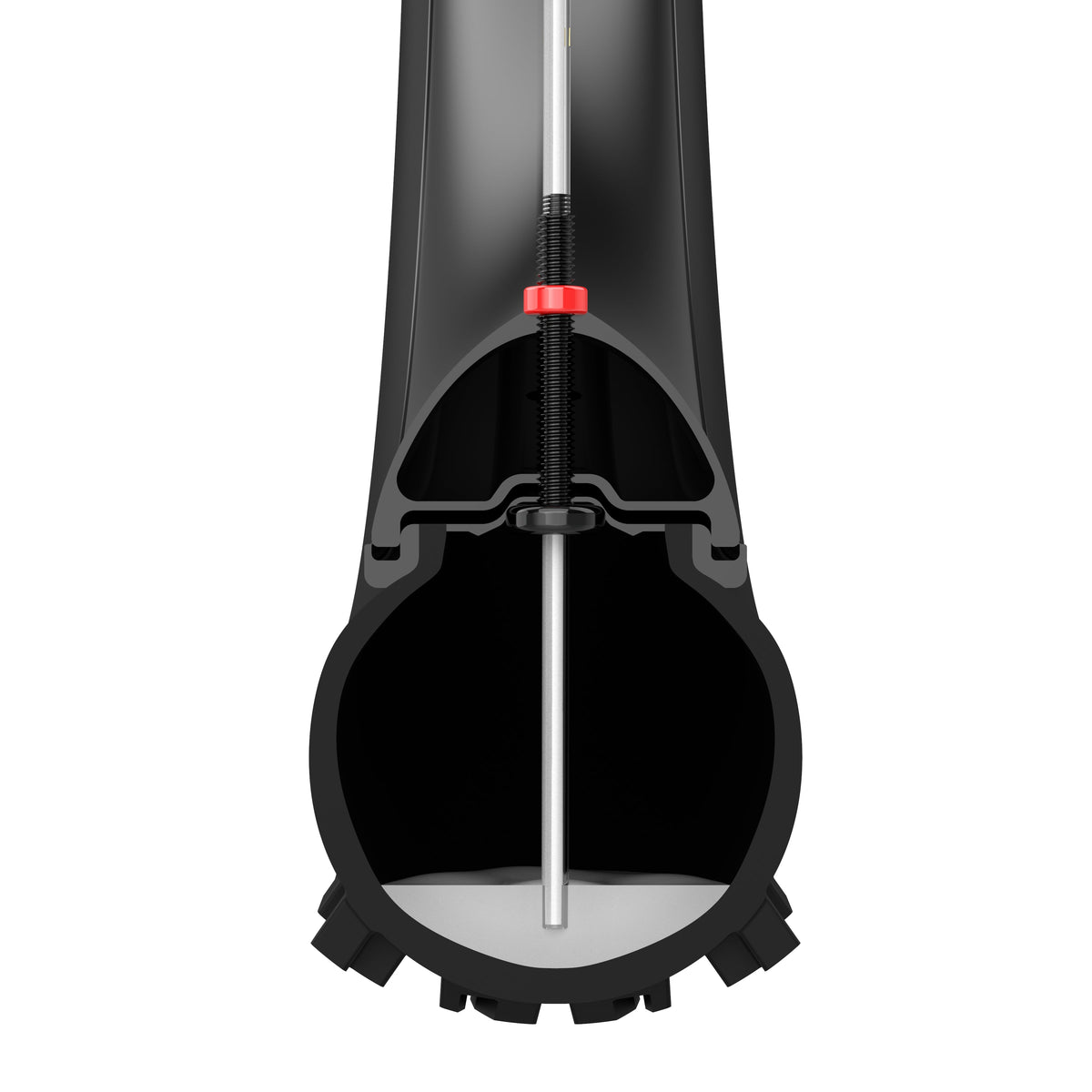 KOM Tubeless Sealant Injector, cutaway of the injector tube inside a rim and tire