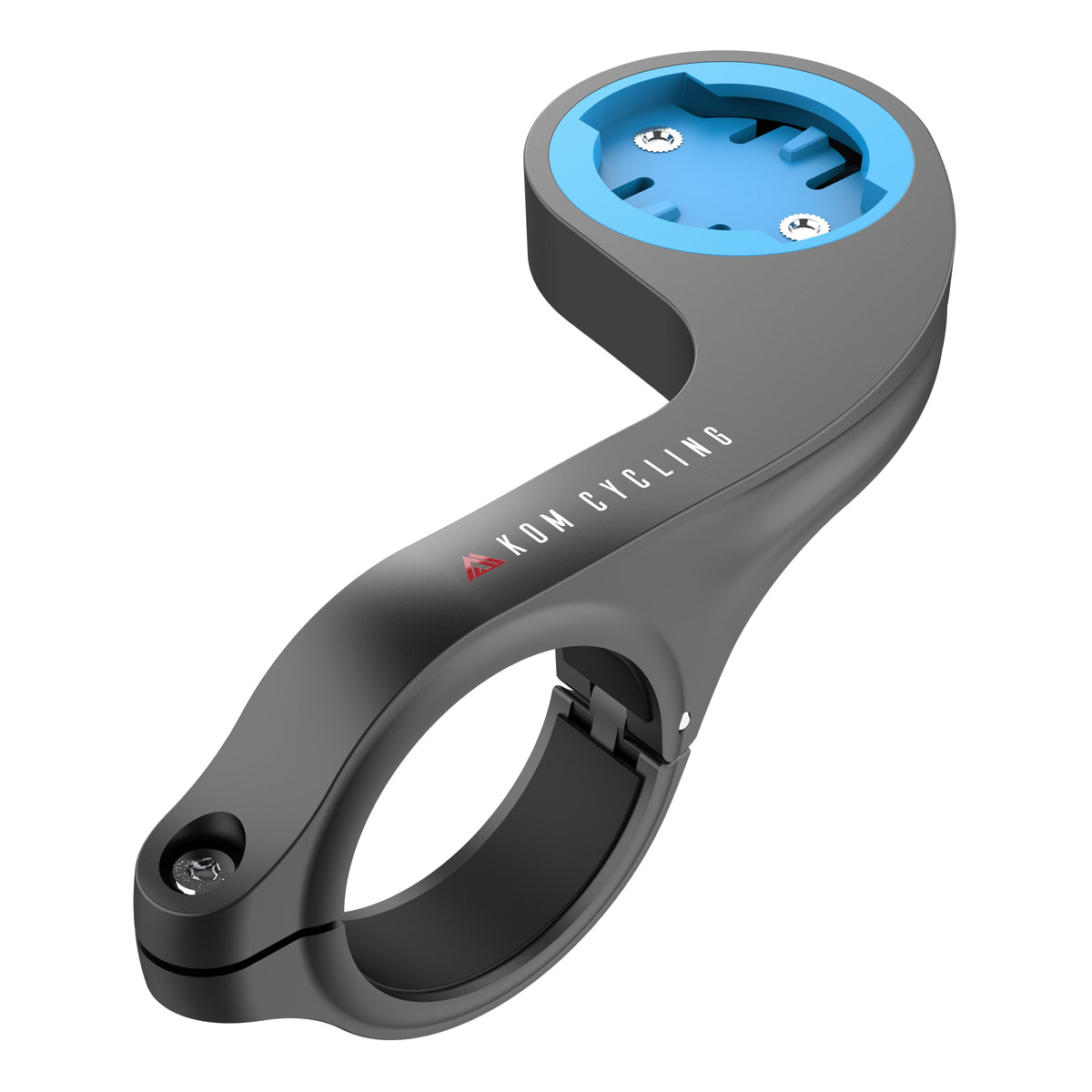 KOM Wahoo classic out-front computer mount in black with a blue faceplate