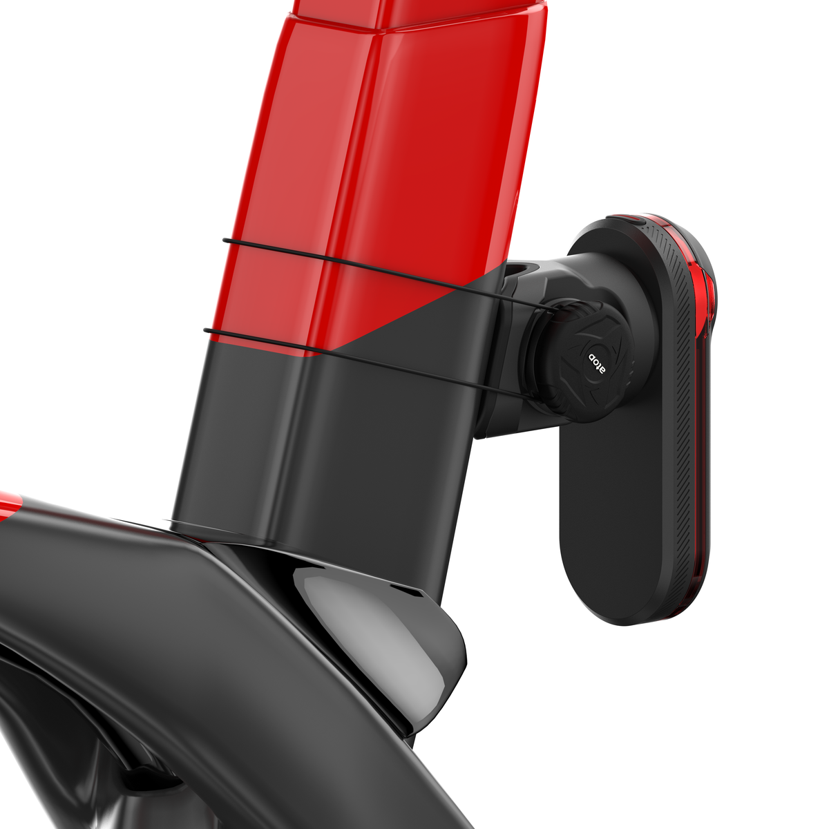 KOM Seatpost Radar Mount for Garmin Varia, on an aero seatpost with a radar tail light, close-up