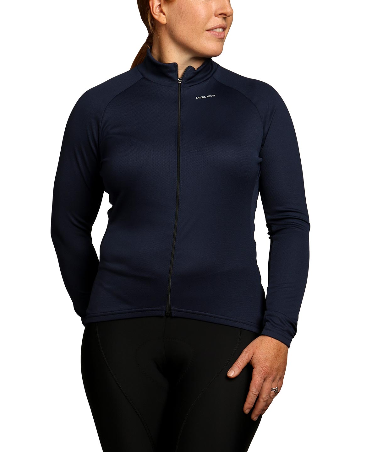 Voler Women's Jet Lightweight Long Sleeve Jersey, navy, worn, front view