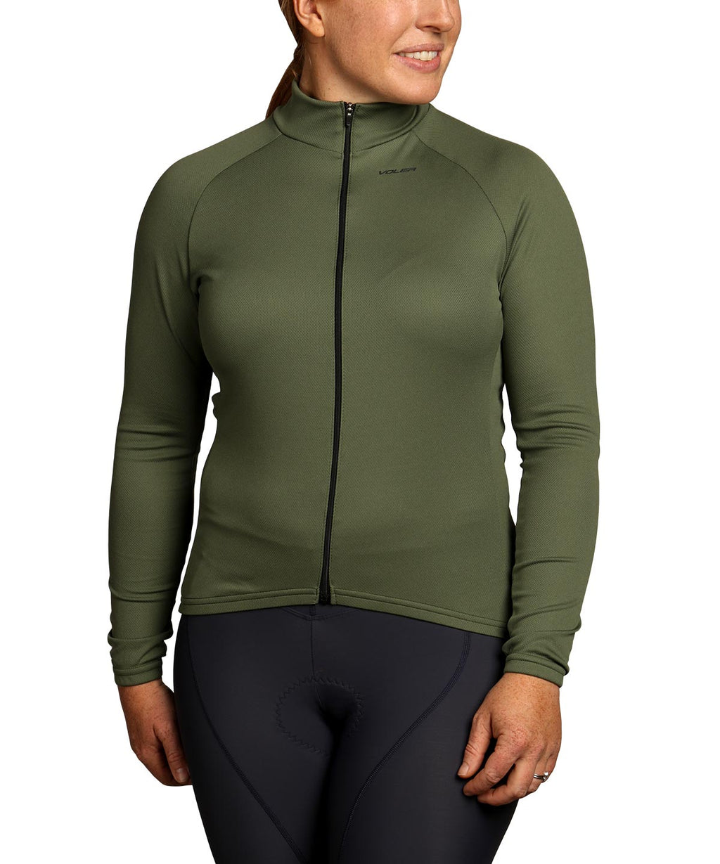 Voler Women's Jet Lightweight Long Sleeve Jersey, olive green, worn, front view