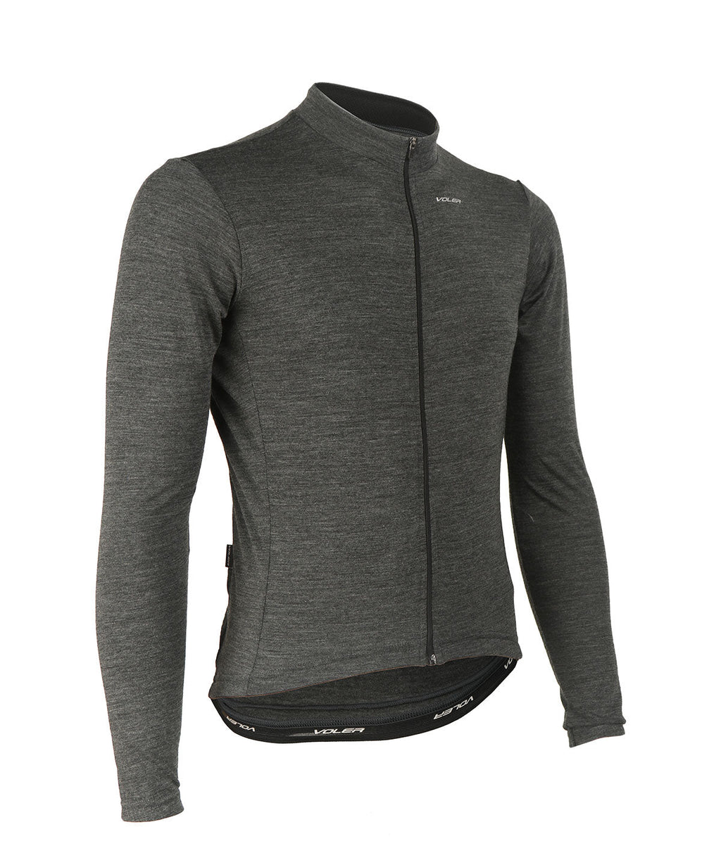 Voler Men's Midweight Merino Long Sleeve Jersey, Charcoal Heather