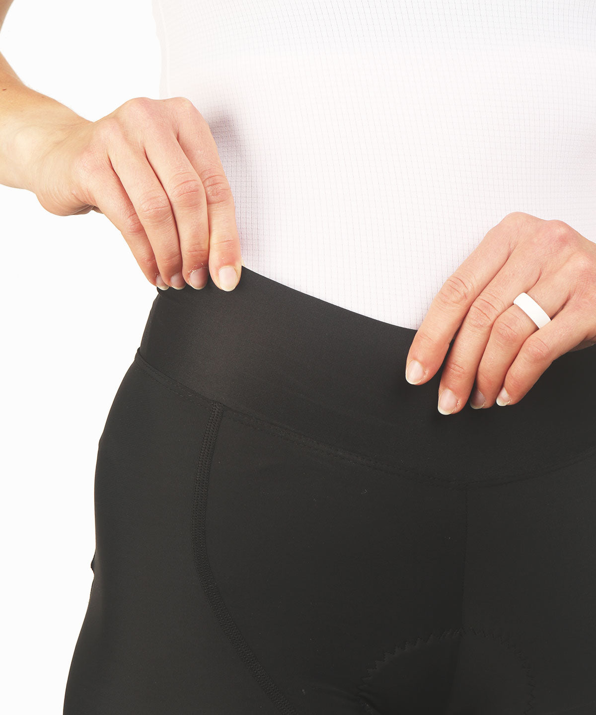 Voler Women's Escape Short, Black, worn, close-up of the waistband