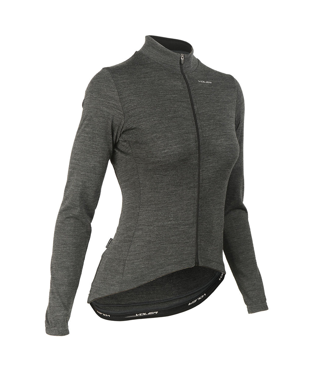 Voler Women's Midweight Merino Long Sleeve Jersey, Charcoal Heather