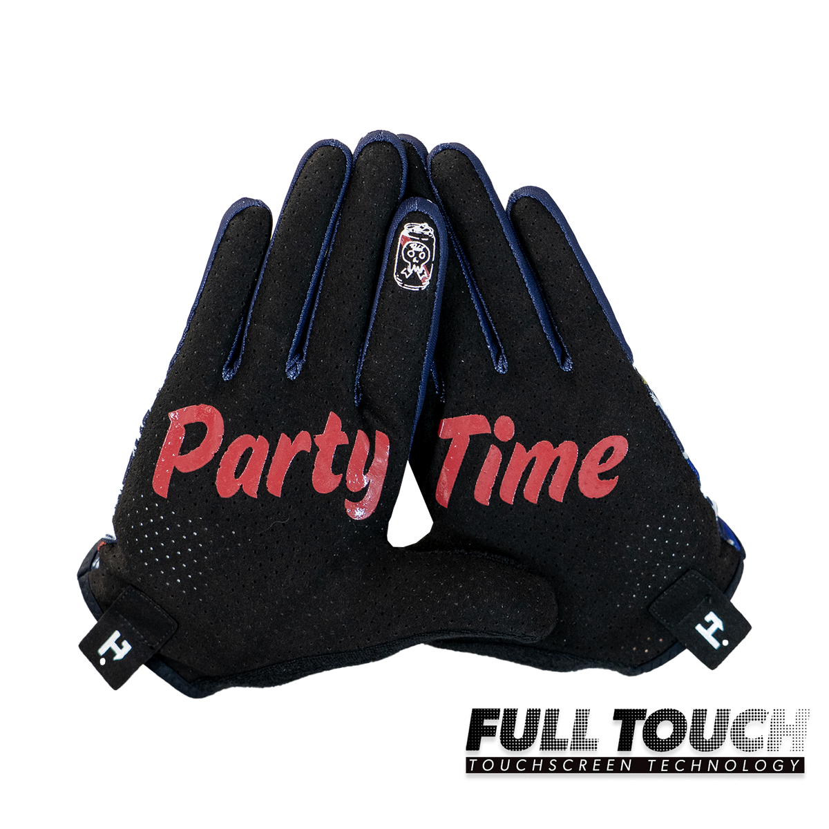 Handup Summer LITE Gloves, Pabst Blue Wave, pair shown together, palm side with "Party Time" print