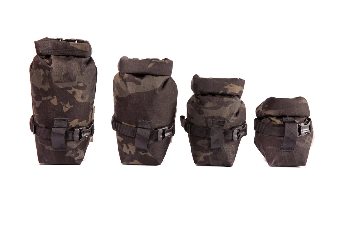 Outer Shell Rolltop Saddlebag, four sizes in camo