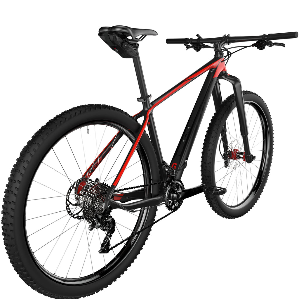 KOM Saddle Roll, mounted under the saddle of a mountain bike, front angle