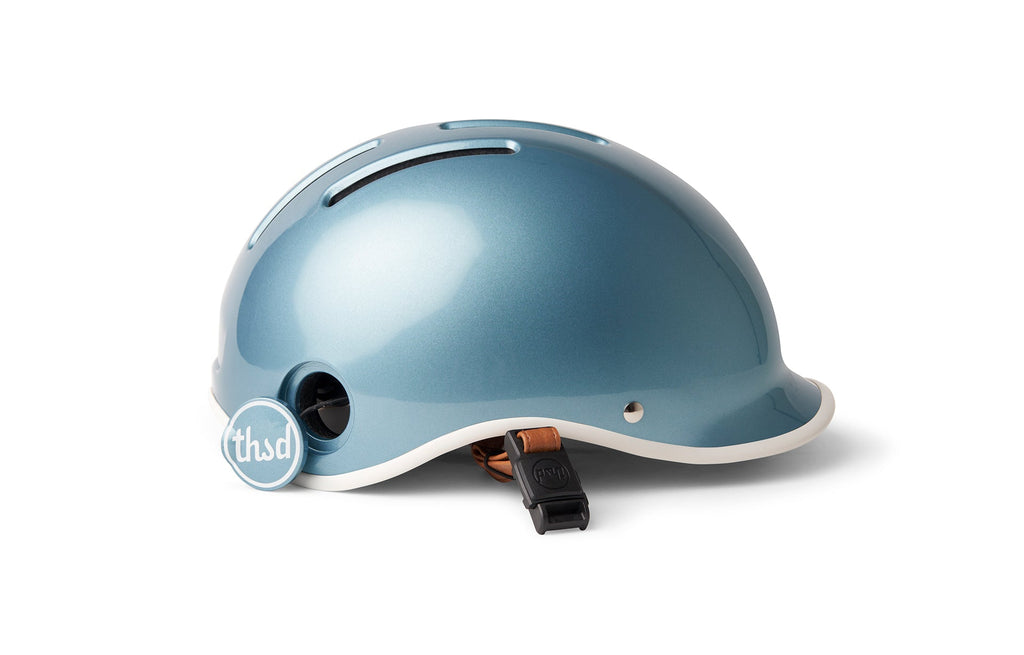 Heritage 2.0 Bike & Skate Helmet, metallic blue, side profile with lock port open