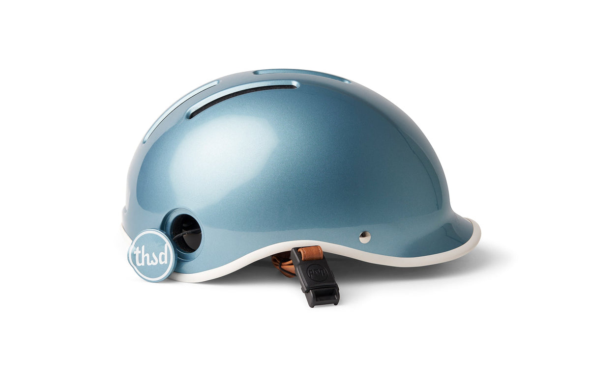 Heritage 2.0 Bike & Skate Helmet, metallic blue, side profile with lock port open