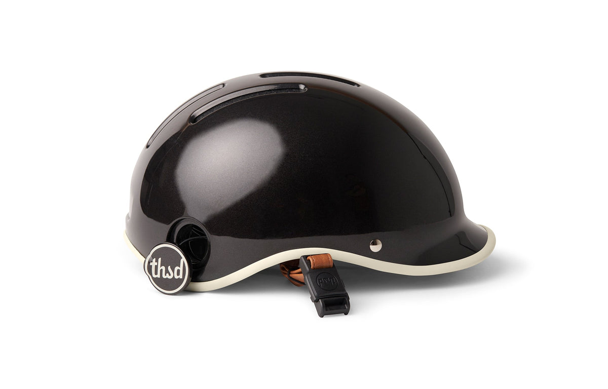 Heritage 2.0 Bike & Skate Helmet, gloss black, side profile with lock port open