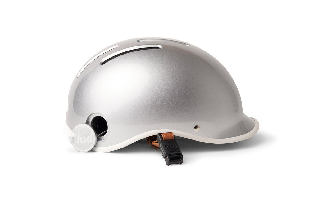 Heritage 2.0 Bike & Skate Helmet, silver, side profile with lock port open