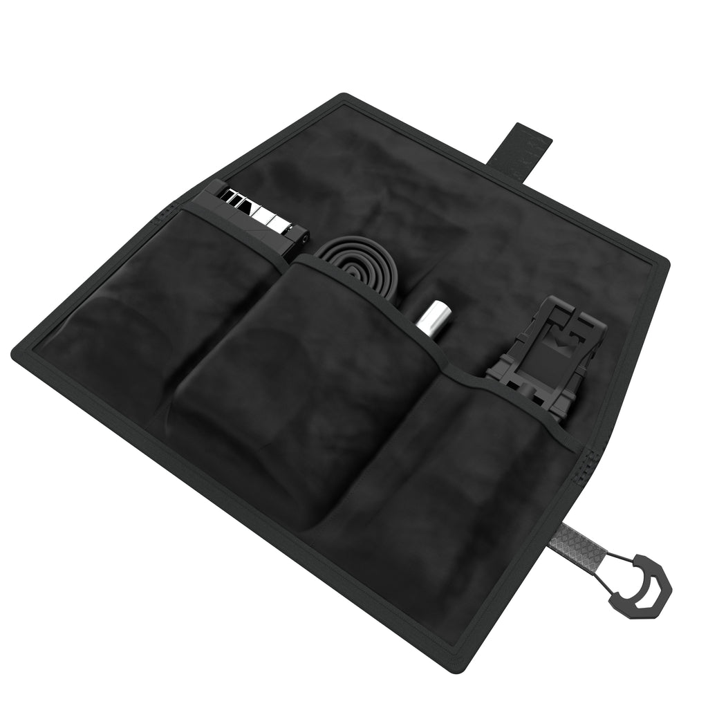 KOM Saddle Roll, unrolled with a tube and tools in the pockets