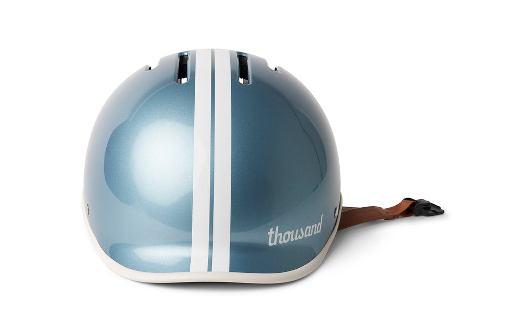Heritage 2.0 Bike & Skate Helmet, metallic blue with white stripes, rear angle