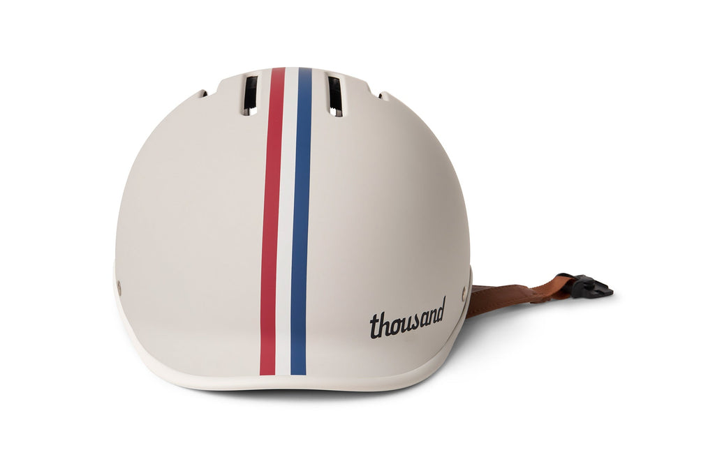 Heritage 2.0 Bike & Skate Helmet, white with red and blue stripes, rear angle