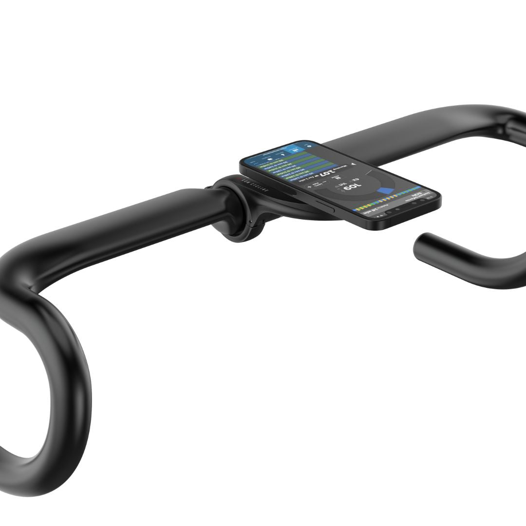 KOM Phone Mount Bundle, on a drop handlebar with a phone, front view