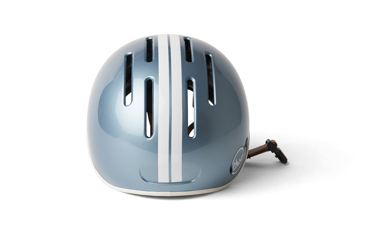 Heritage 2.0 Bike & Skate Helmet, metallic blue with white stripes, rear view