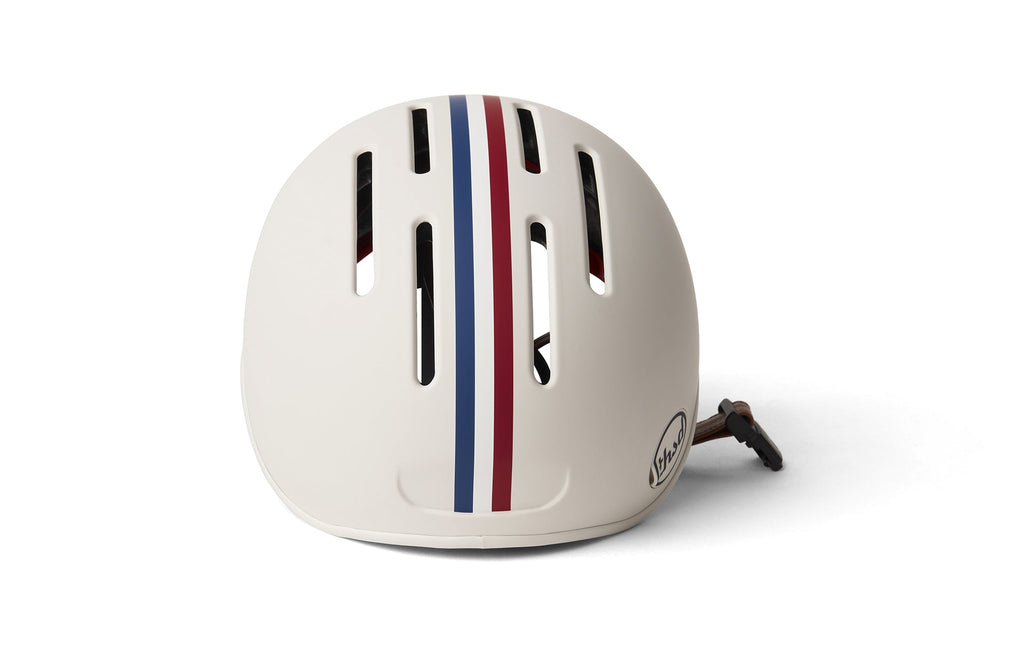 Heritage 2.0 Bike & Skate Helmet, white with red and blue stripes, rear view