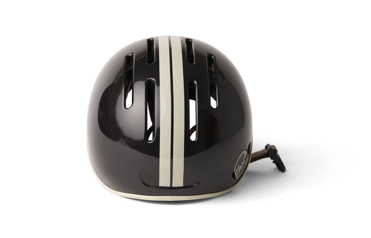 Heritage 2.0 Bike & Skate Helmet, gloss black with cream stripes, rear view
