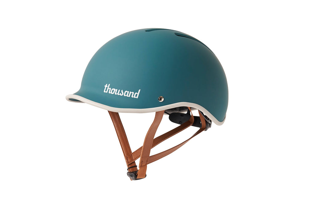 Heritage 2.0 Bike & Skate Helmet, teal, side view with straps