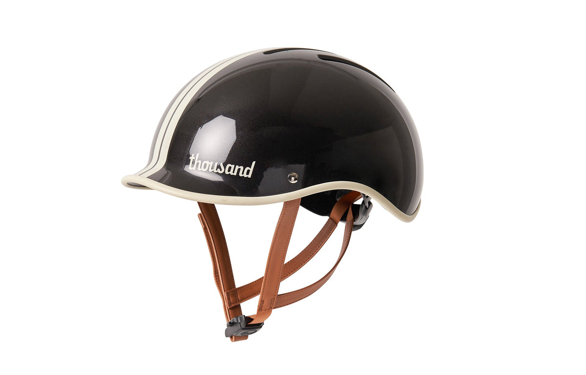 Heritage 2.0 Bike & Skate Helmet, gloss black, side view with straps
