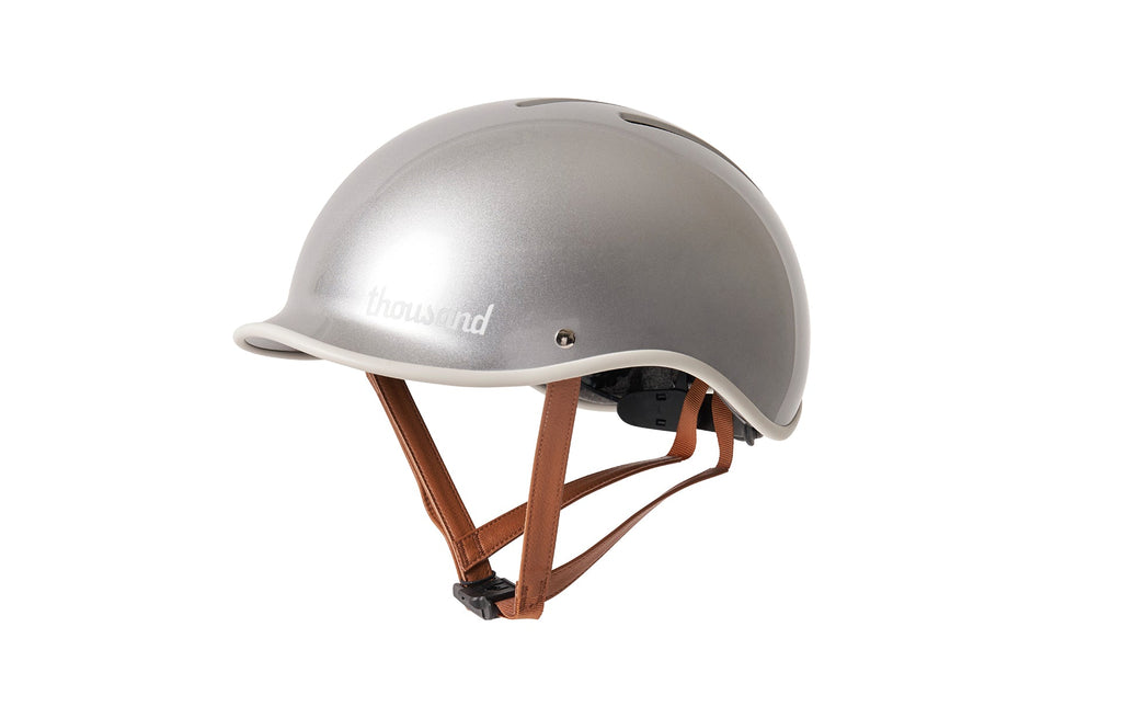 Heritage 2.0 Bike & Skate Helmet, silver, side view with straps