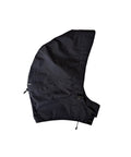 Showers Pass Gen III waterproof rain hood in black, shown on its own from the side with drawcord toggles at the front and back.