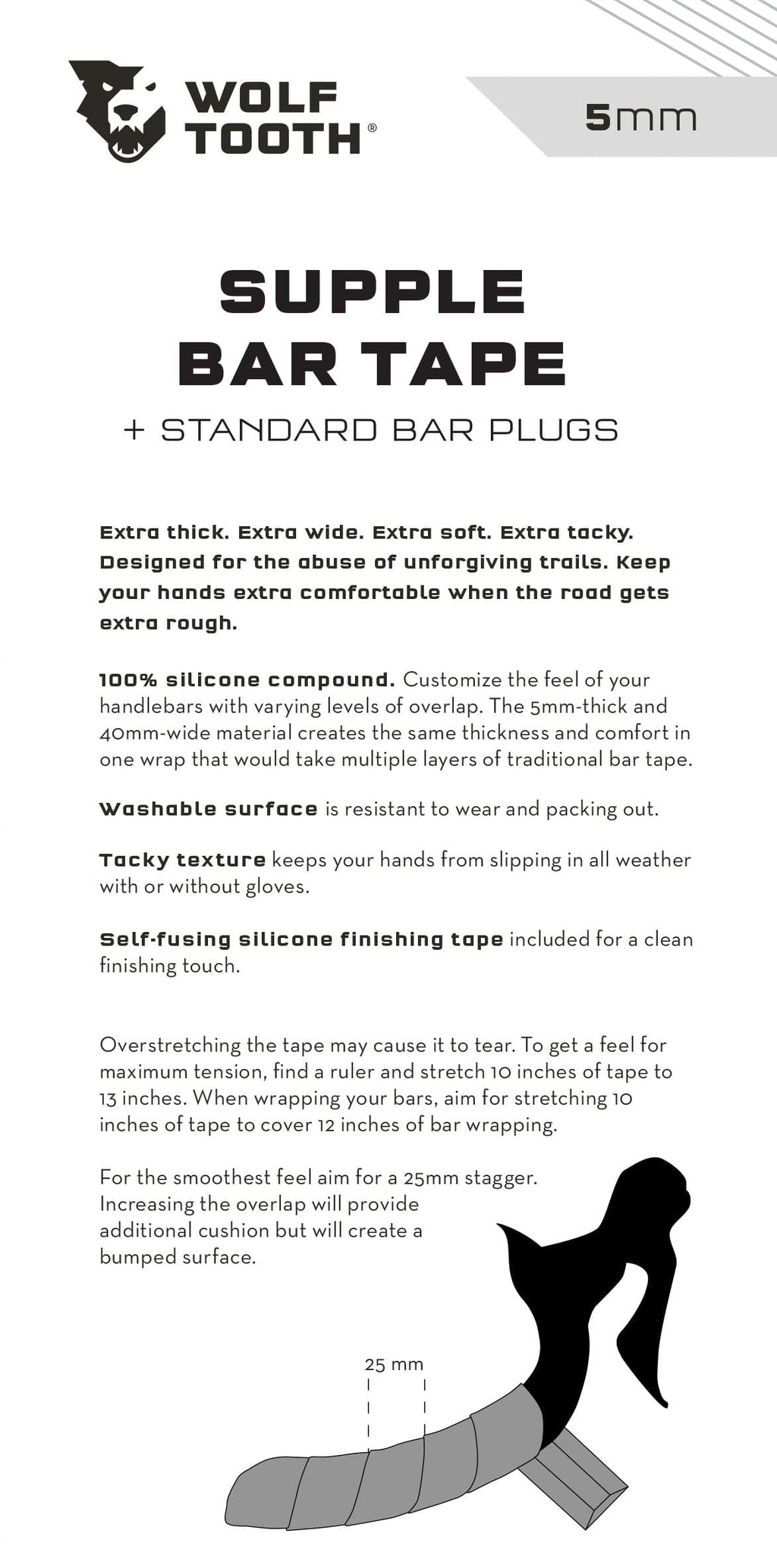 Wolf Tooth Supple Bar Tape, product sheet with wrapping tip