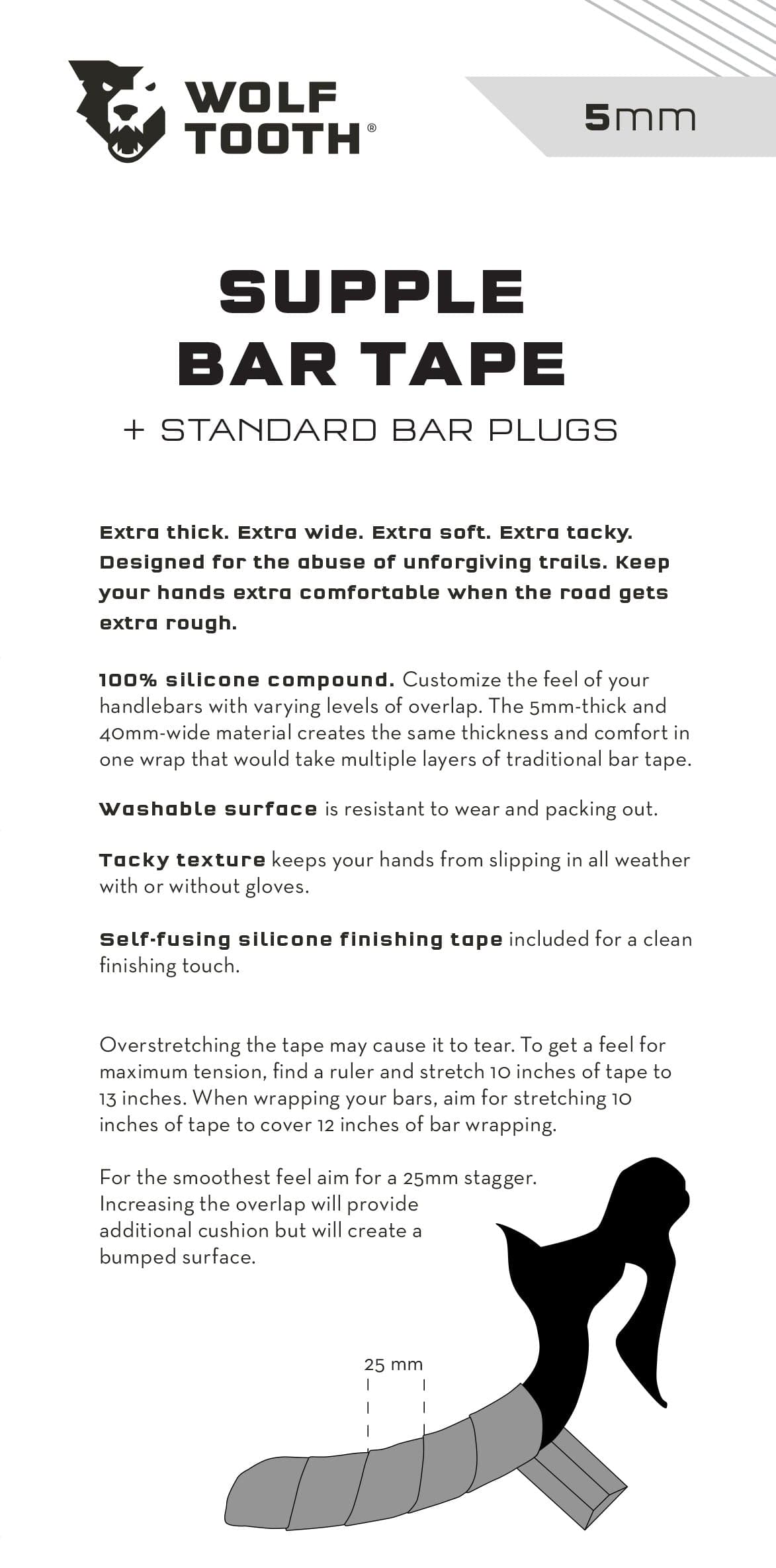 Wolf Tooth Supple Bar Tape, product sheet with wrapping tip