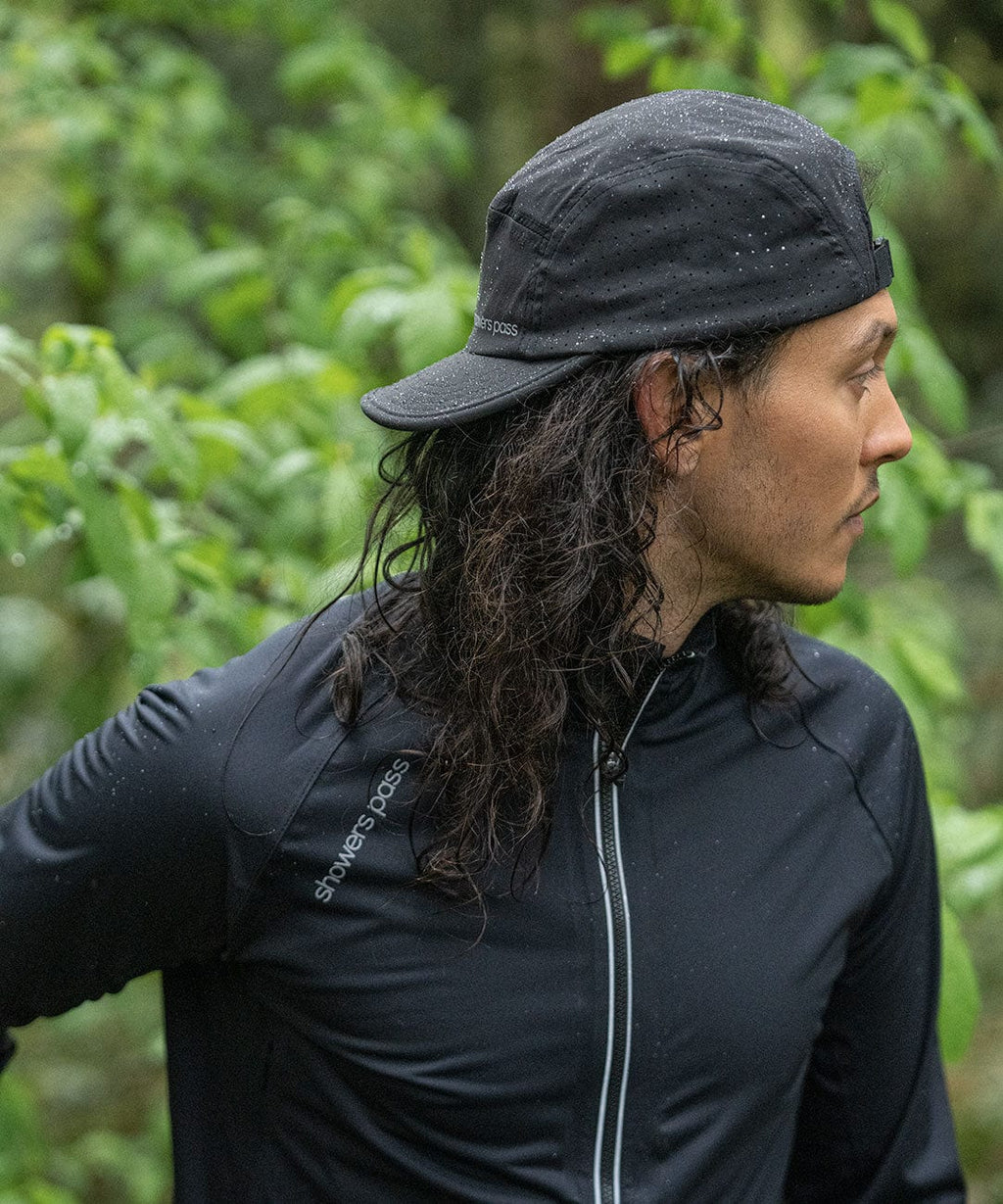 Men's Cloudburst Jacket, black, worn with a cap, seen from the side