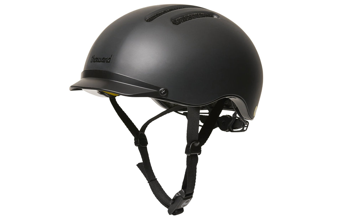 Chapter MIPS Helmet, black, side view with straps and visor