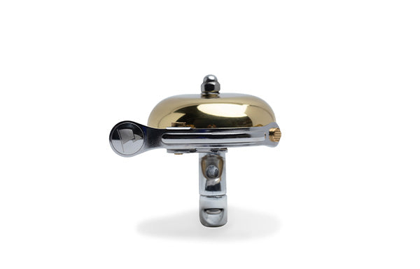 Pennant Bicycle Bell, brass, side view with striker