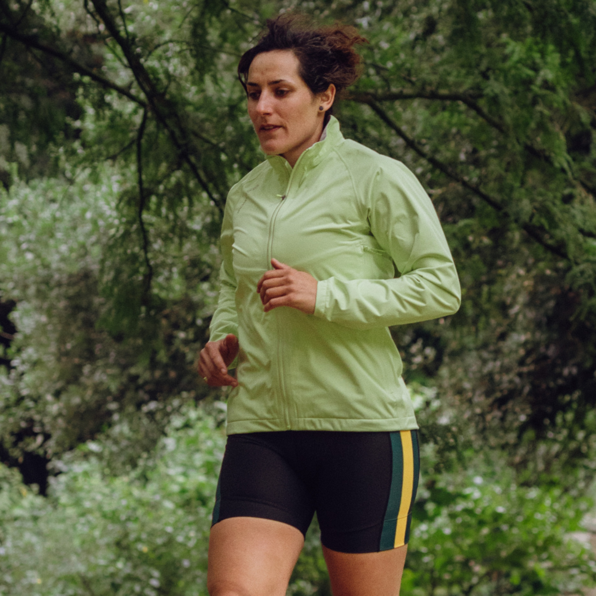 Women's Cloudburst Jacket, light green, worn while running