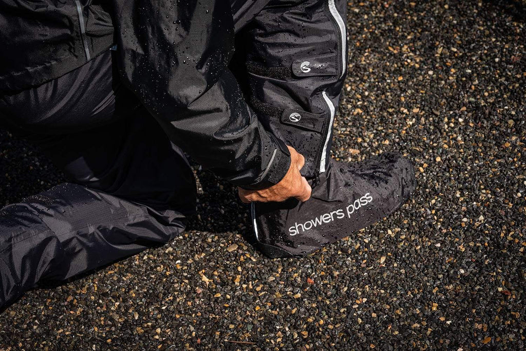 Club Waterproof Shoe Covers, being pulled on over a shoe