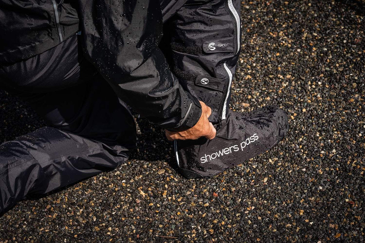 Club Waterproof Shoe Covers, being pulled on over a shoe