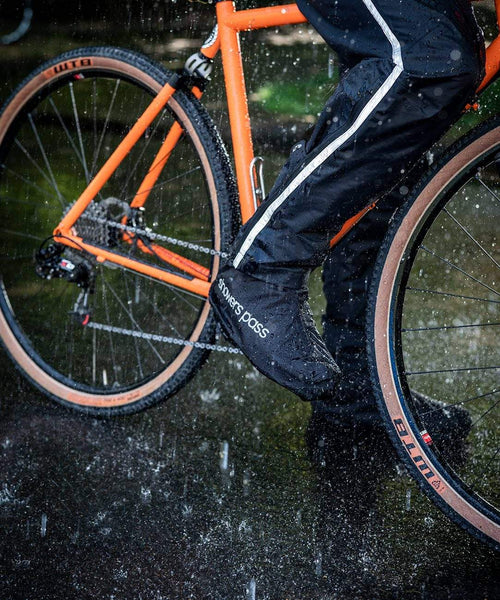 Club Waterproof Shoe Covers, worn riding through rain
