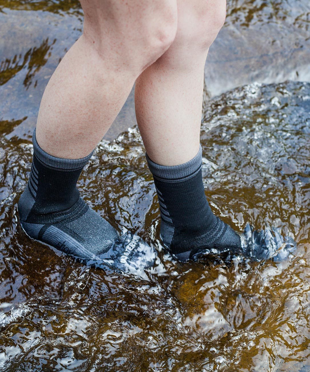 Cross Point Waterproof Socks: Sport, worn standing in a stream