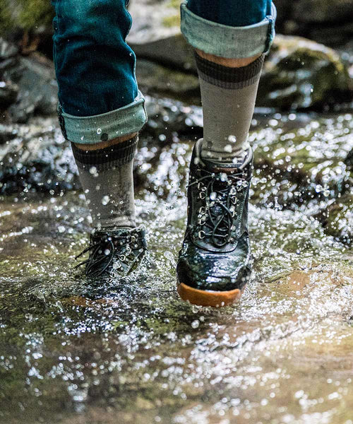 Cross Point Waterproof Socks: Mountain, worn walking through a stream