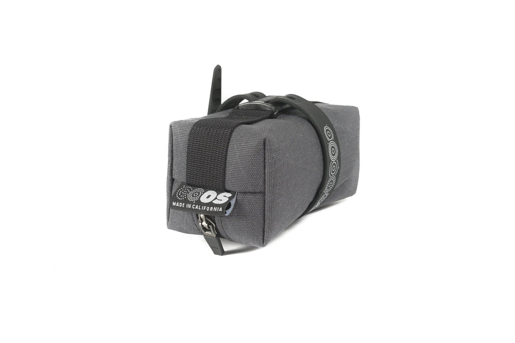 Outer Shell Mini Saddlebag, gray, side view with strap