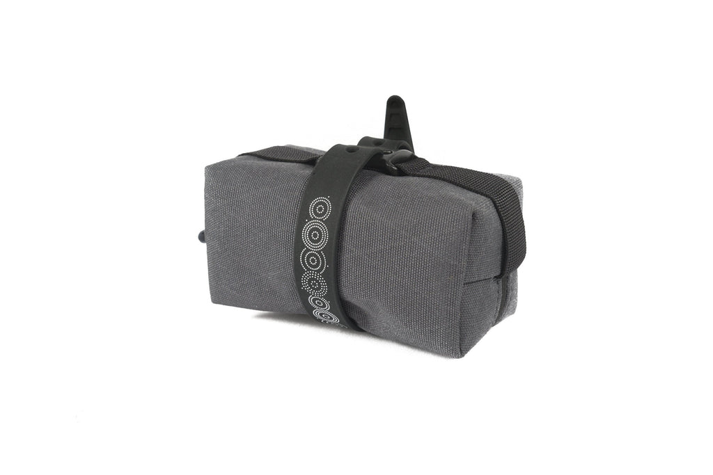 Outer Shell Mini Saddlebag, gray, front view with strap