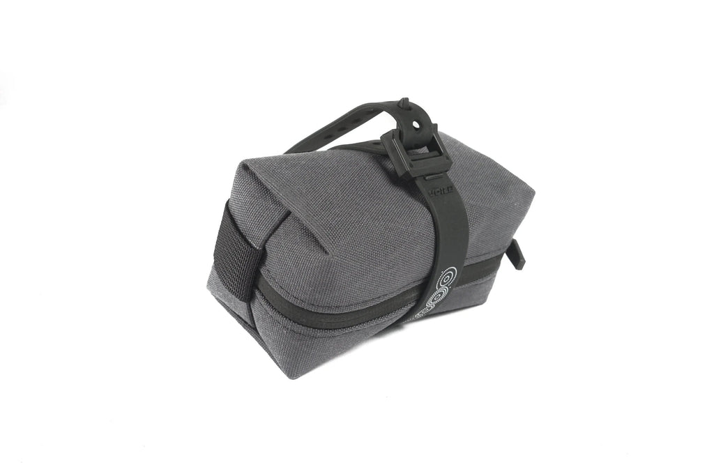 Outer Shell Mini Saddlebag, gray, angled view