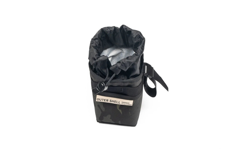 Outer Shell Stem Caddy, camo, open showing the lining