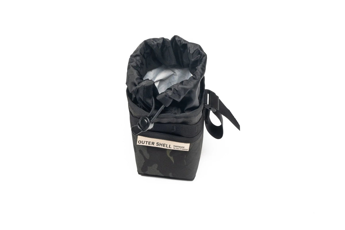 Outer Shell Stem Caddy, camo, open showing the lining