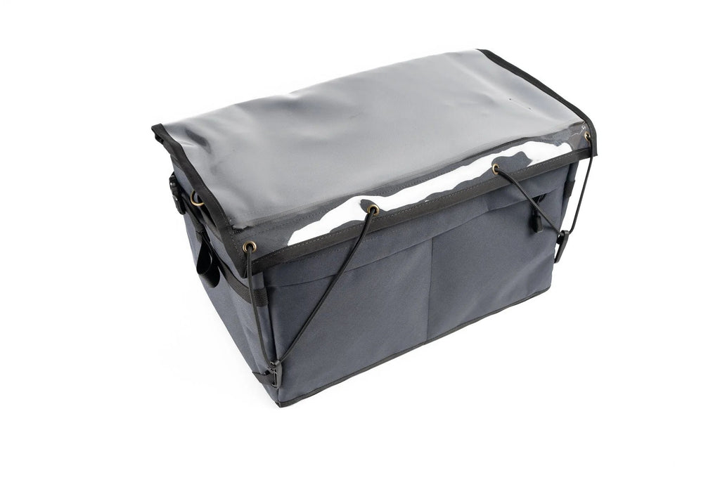 Outer Shell Rack Bag, gray, top view with clear map flap