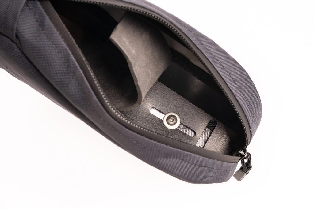 Outer Shell Top Tube Bag, open, close-up of the interior