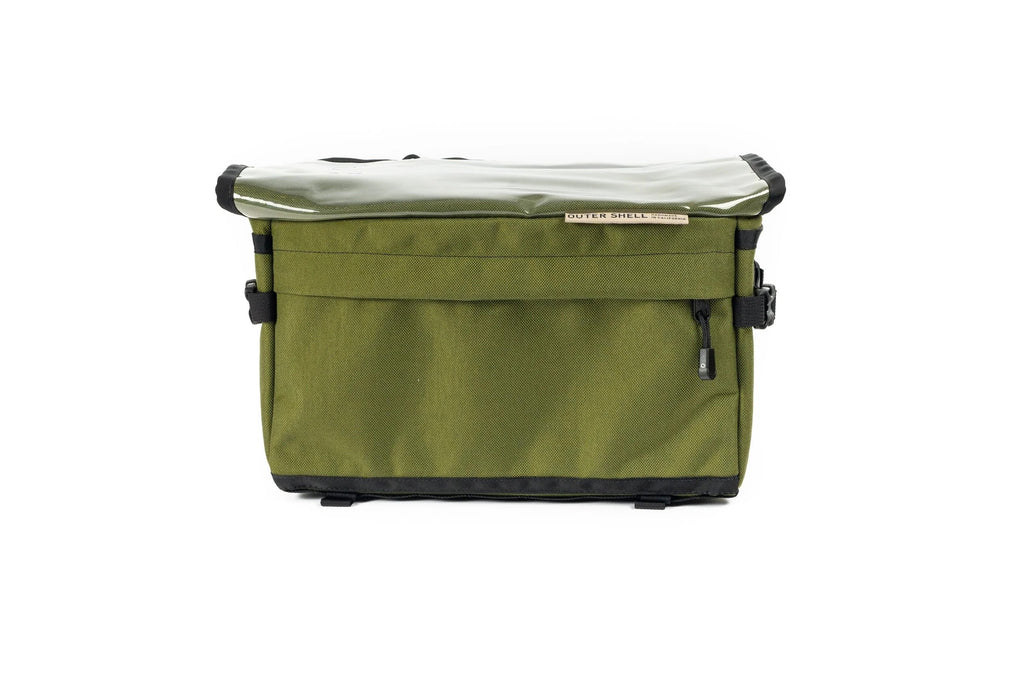 Outer Shell 137 Basket Bag, olive green, front view with clear map top