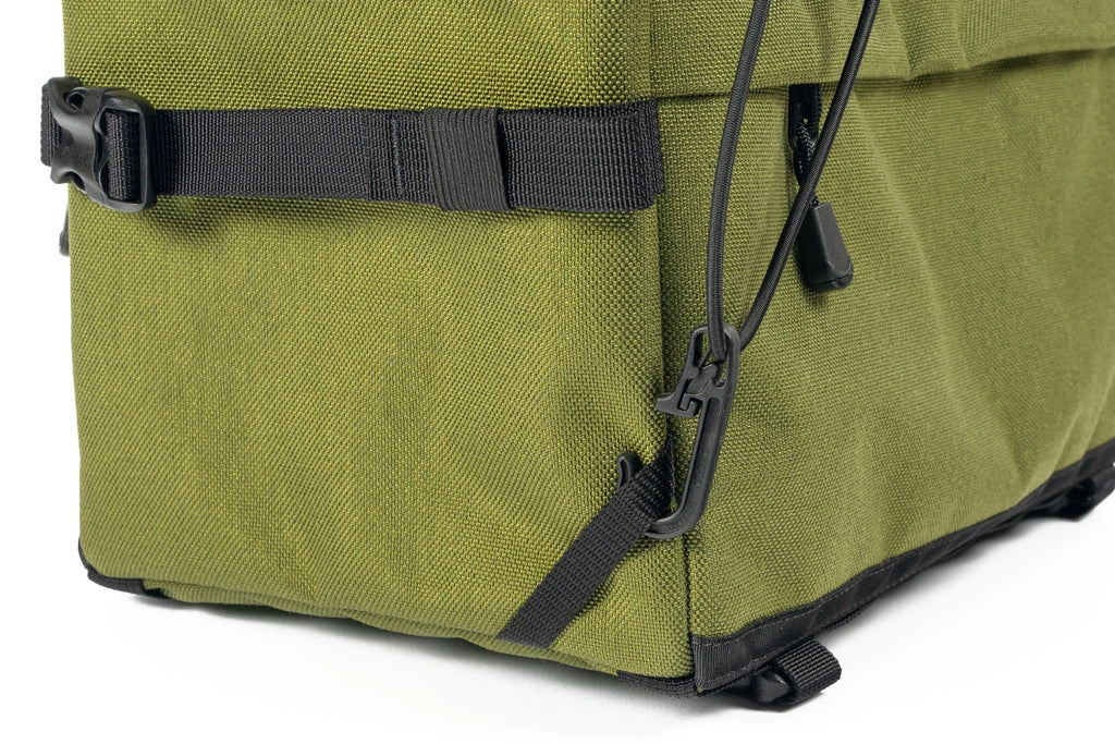 Outer Shell 137 Basket Bag, close-up of the bottom corner and strap